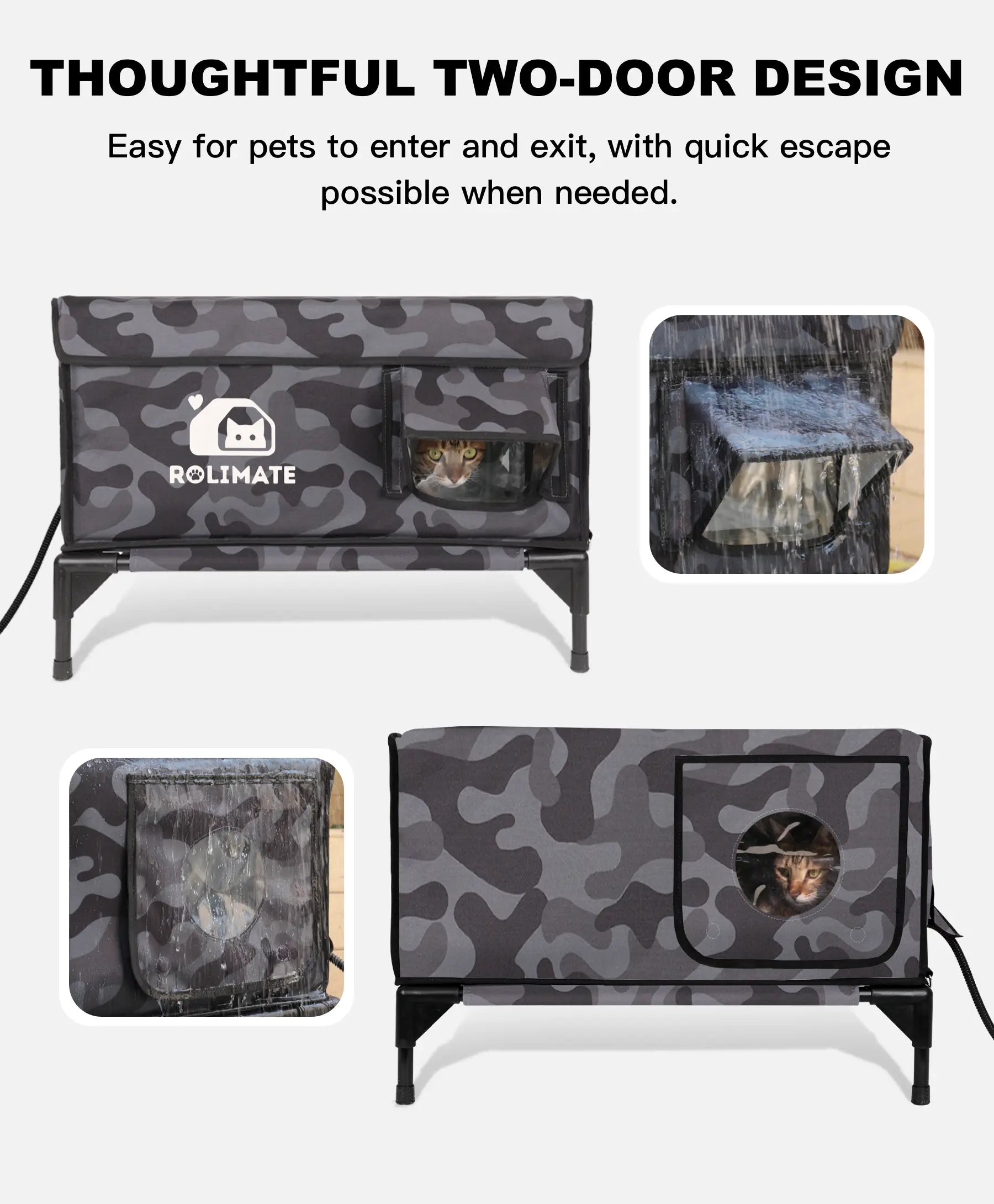 Rolimate Safe Heated Cat Shelter - Outdoor Waterproof Design with Dual Doors