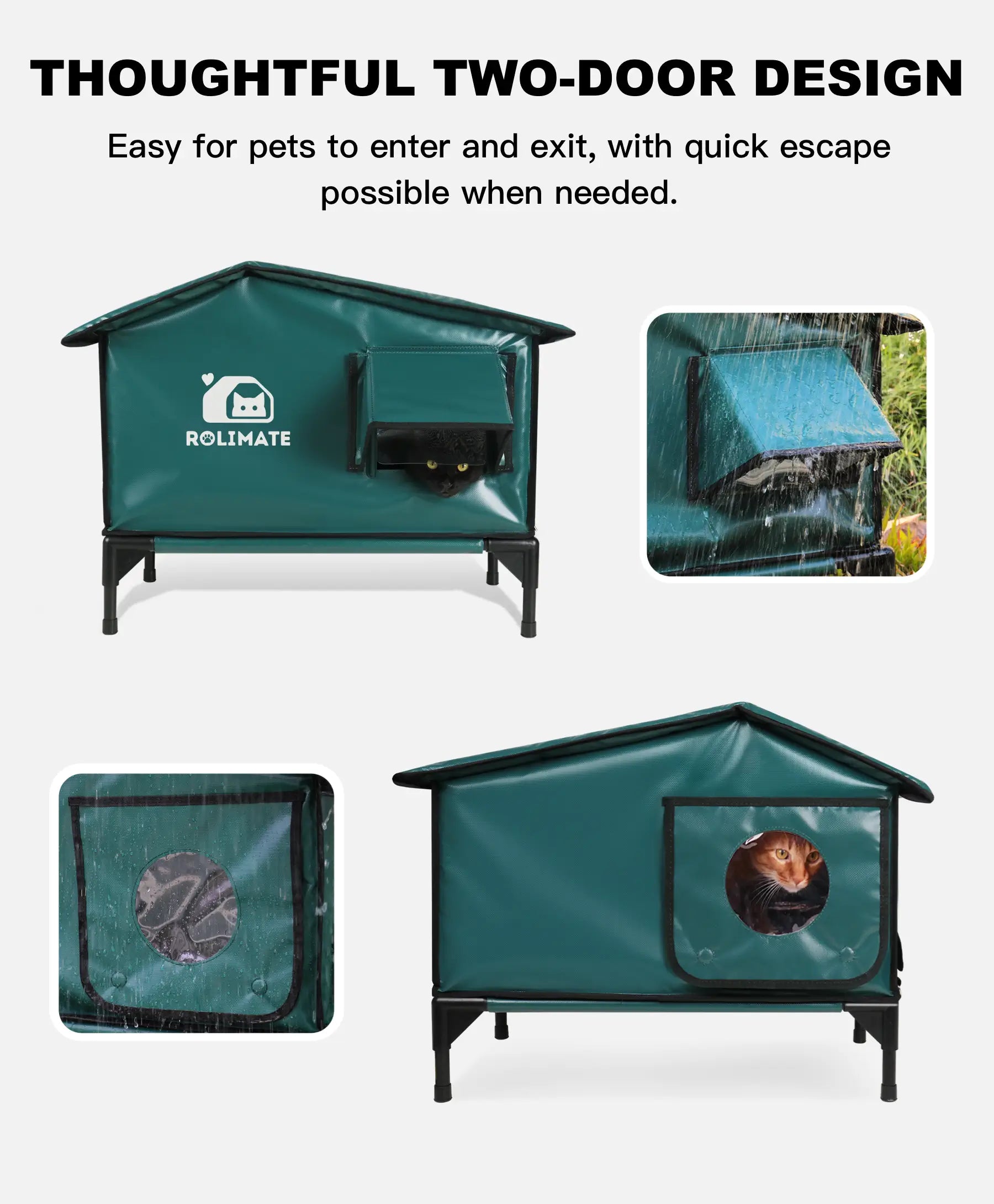 Rolimate Heated Outdoor Cat House - Dual Door Shelter for Stray and Outdoor Cats