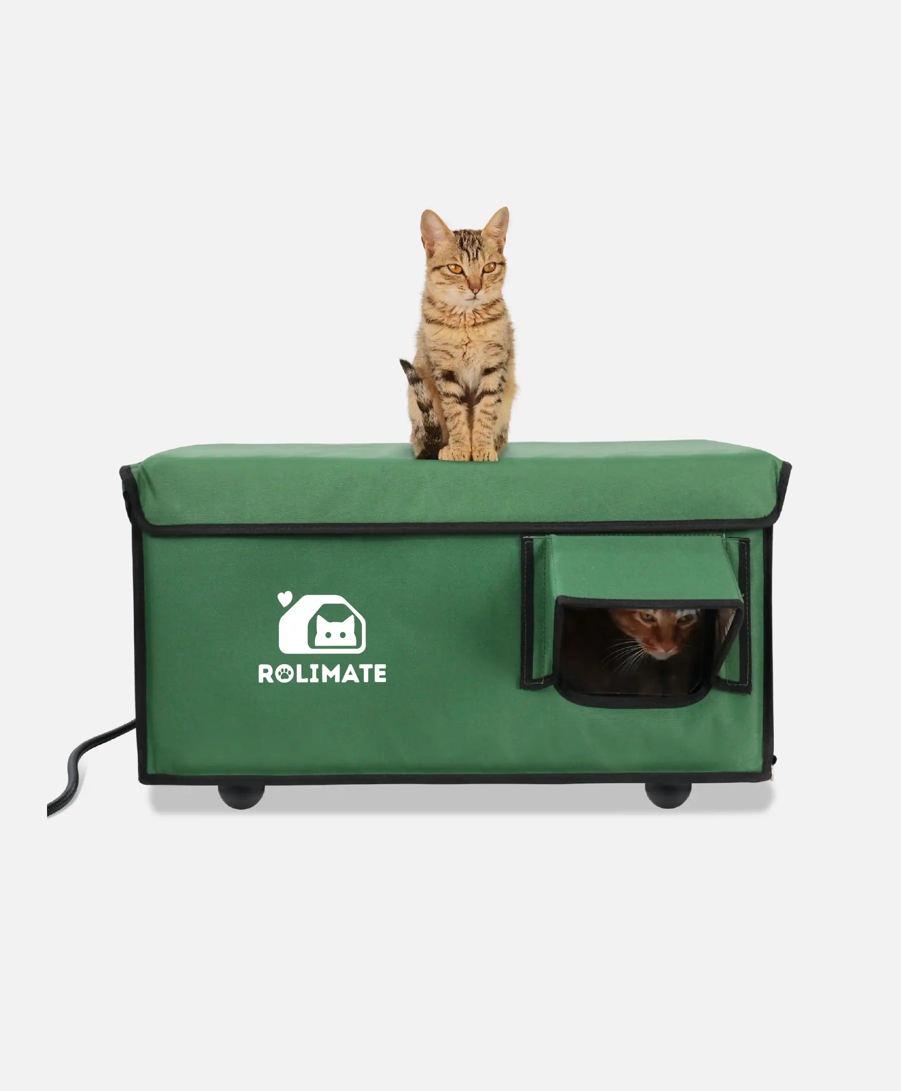 Rolimate Portable Heated Cat House - Green Outdoor Shelter with Heating Pad