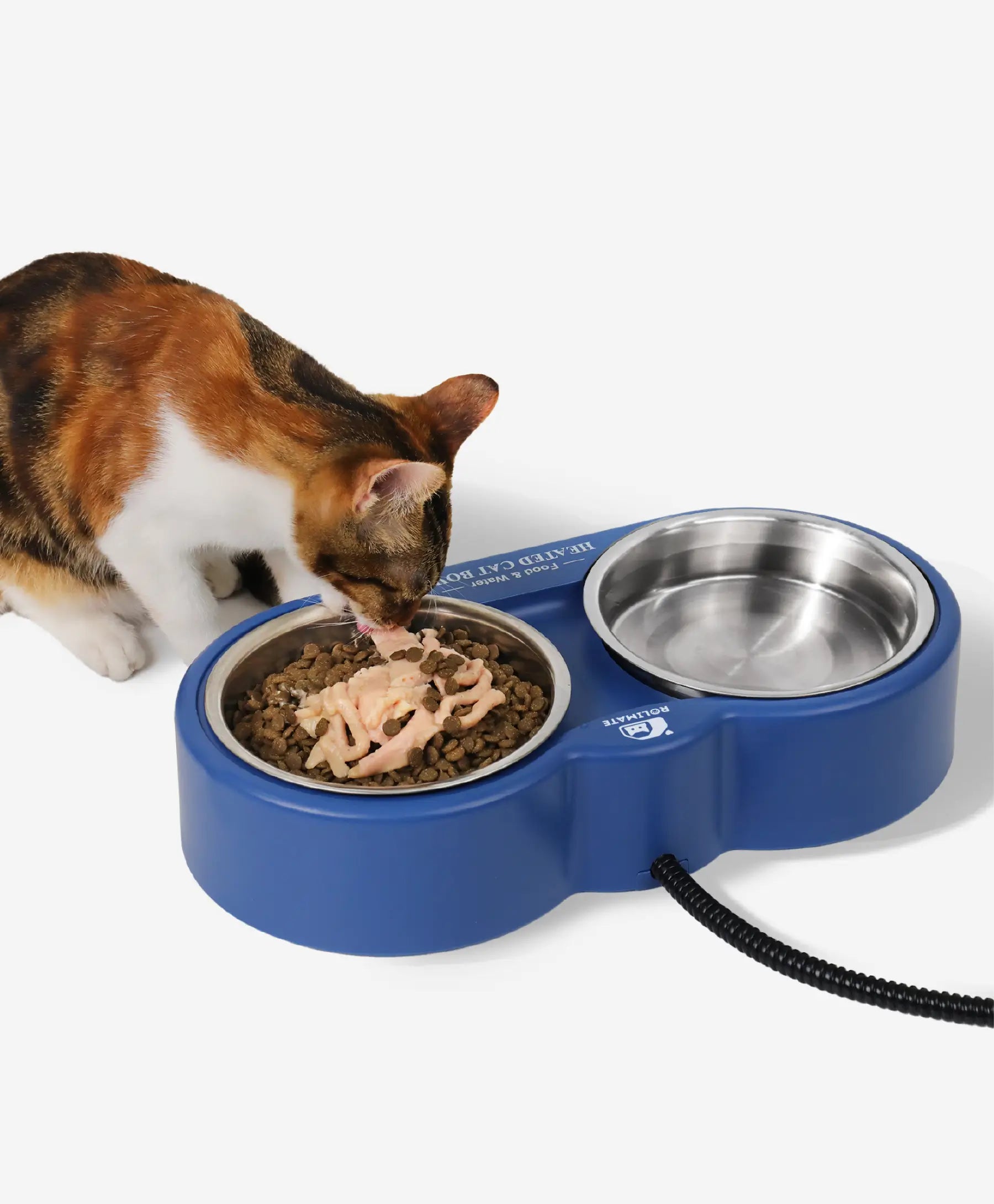 Rolimate Dual Stainless Steel Heated Pet Bowl - Warm Food & Water for Cats and Dogs