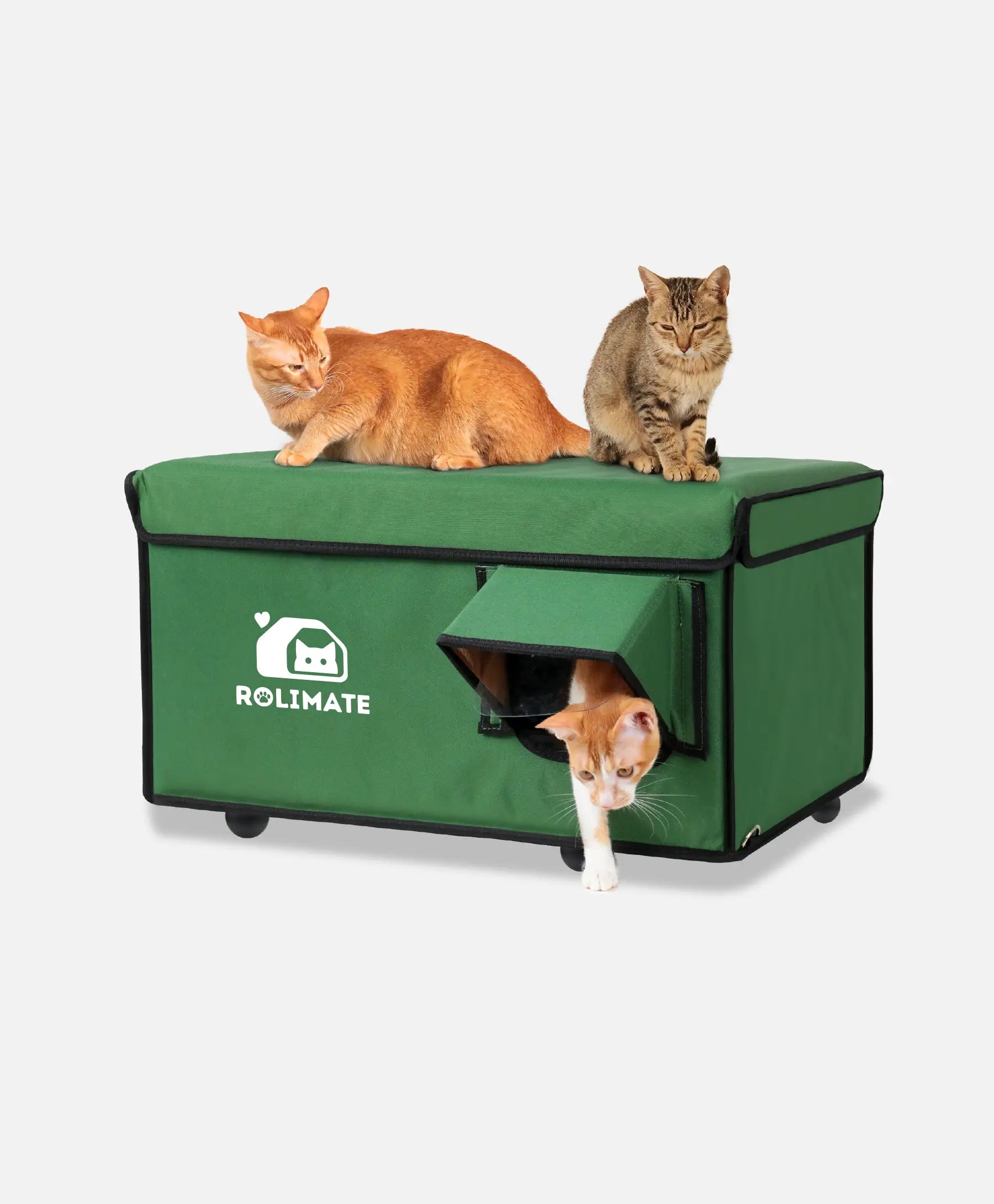 Rolimate Portable Heated Cat House - Green Outdoor Shelter with Heating Pad