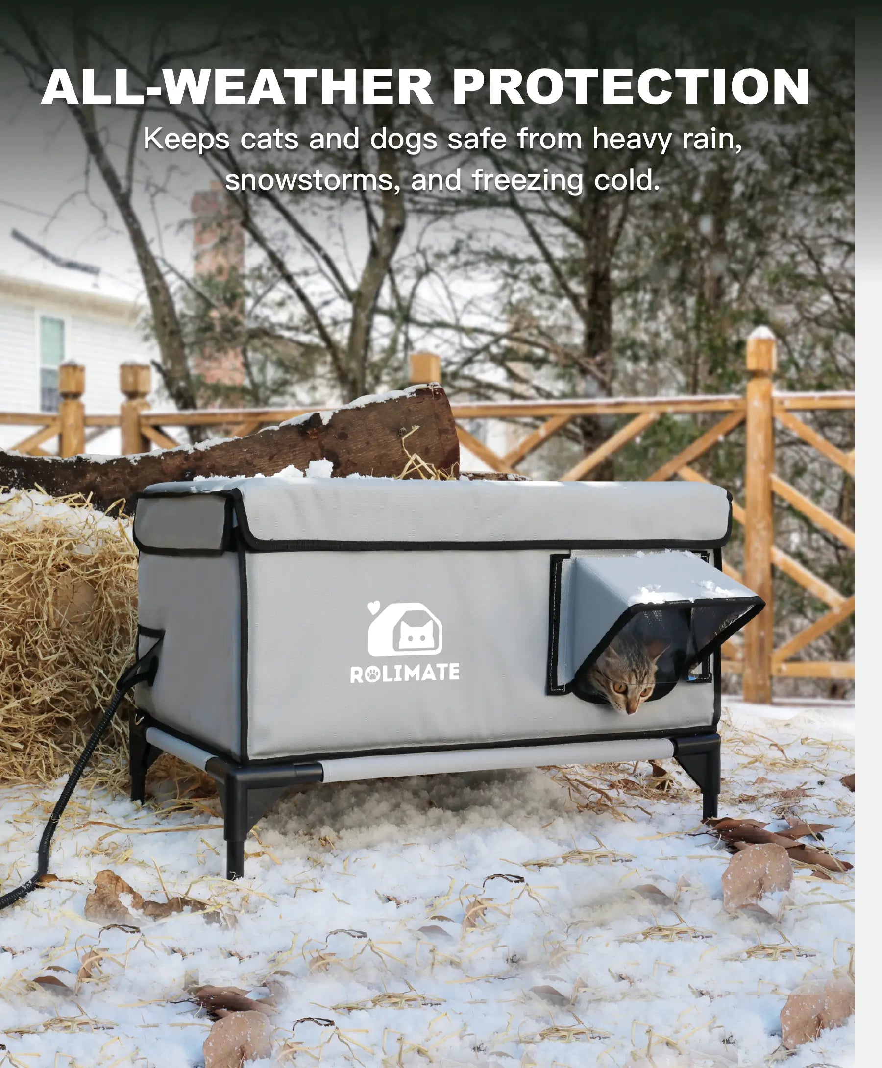 Rolimate All-Weather Elevated Heated Outdoor Cat Shelter - Dual Entry with Lift-Top Design