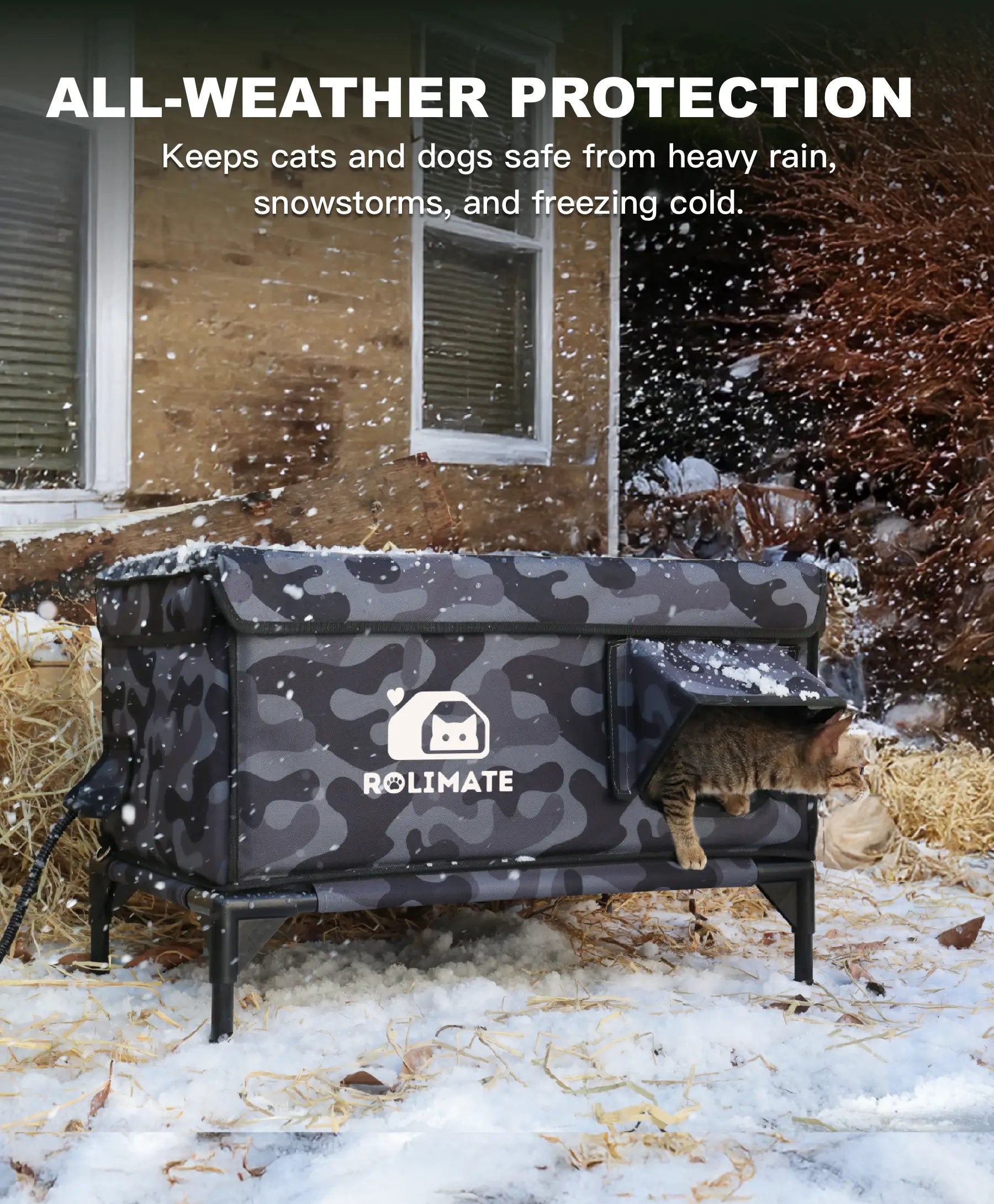 Rolimate Safe Heated Cat Shelter - Outdoor Waterproof Design with Dual Doors