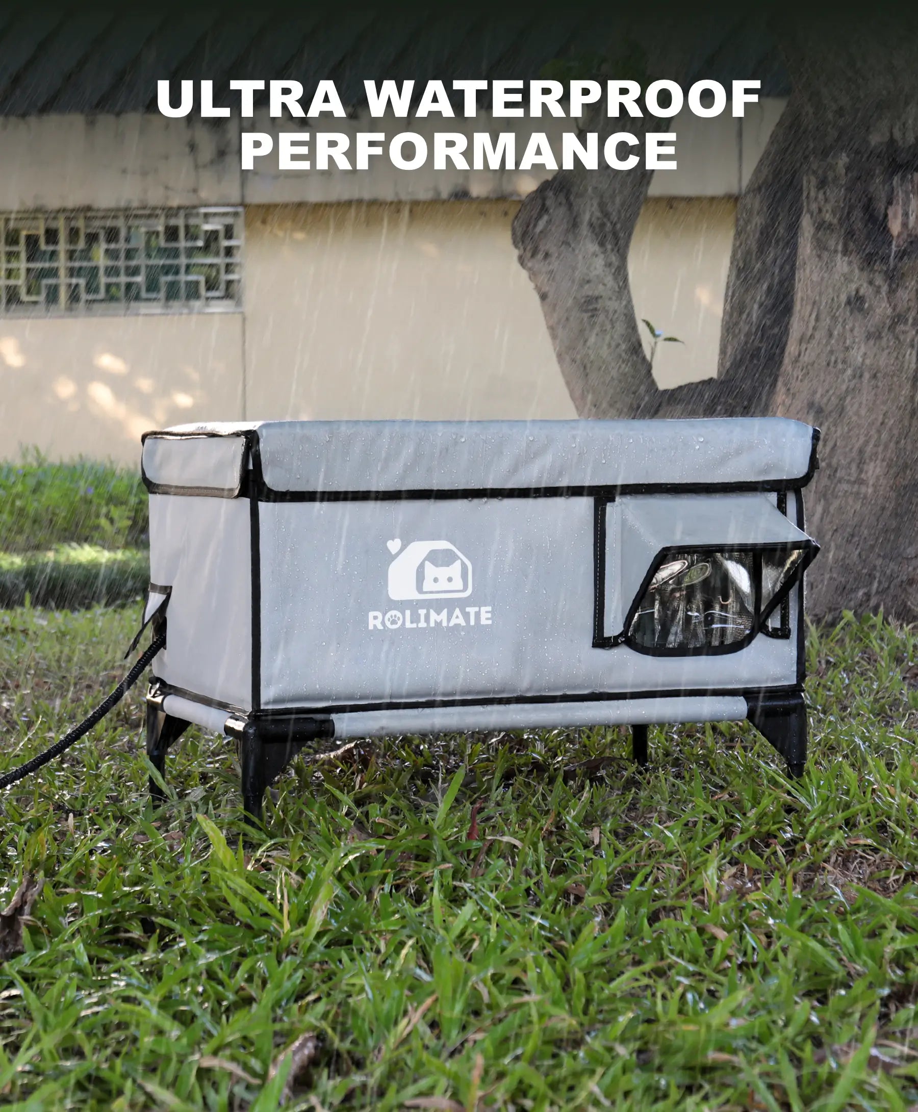 Rolimate All-Weather Elevated Heated Outdoor Cat Shelter - Dual Entry with Lift-Top Design