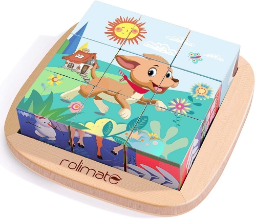 Wooden Animal Puzzle Blocks Cartoon Puzzle Games Educational Stacking Toys